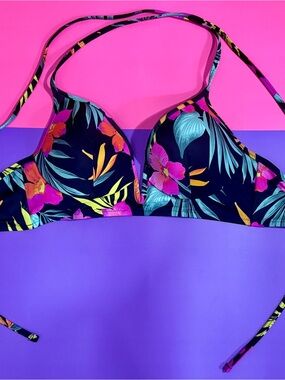 Floral Tropical Navy Push-Up Bikini Top - Target (Shade)